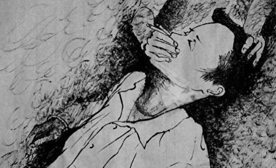 Illustration of a tactic often used in CCP Torture Interrogation: lit cigarettes placed in nostrils (Minghui.org)